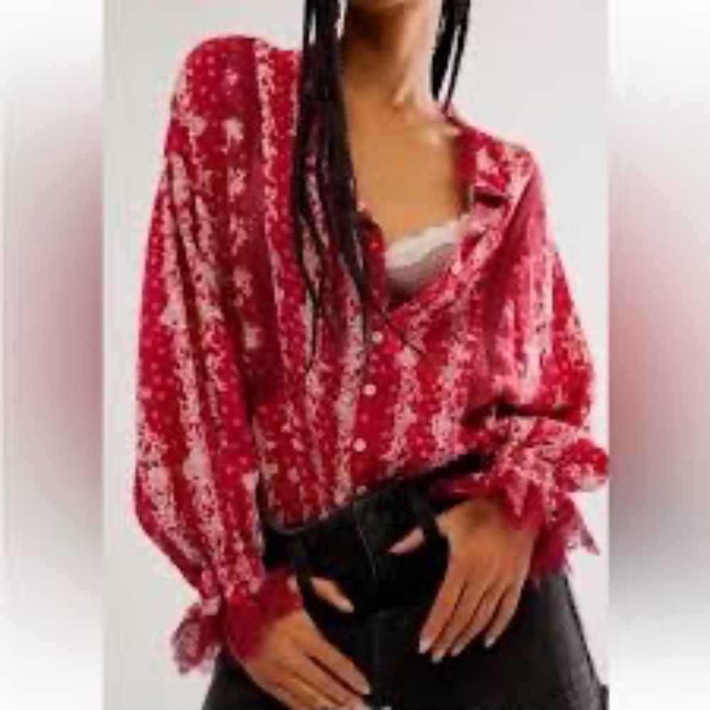 NWT Free People After Hours Printed Bodysuit Red S